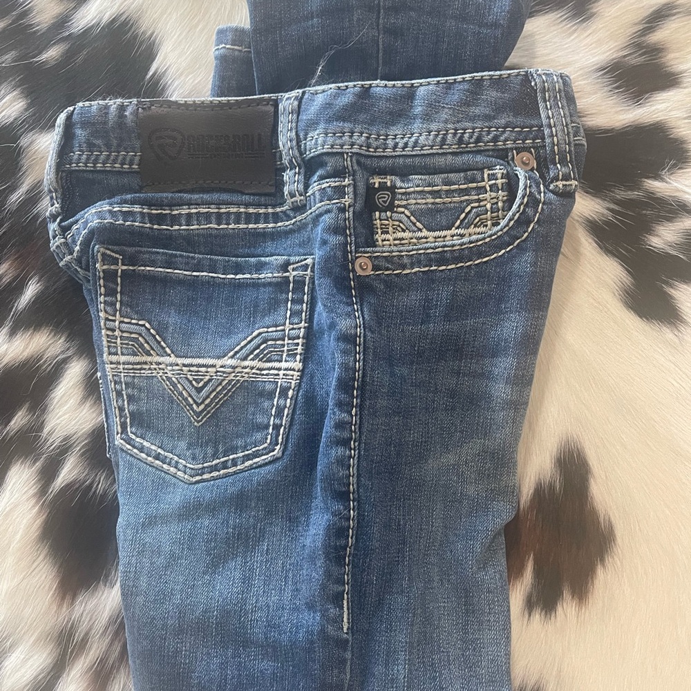 Boys Size 7 Rock & Roll Blue Denim Jeans with Contrast Stitching